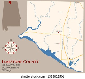 Large And Detailed Map Of Limestone County In Alabama, USA