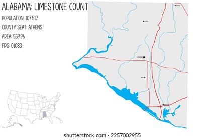 Large and detailed map of Limestone county in Alabama, USA.