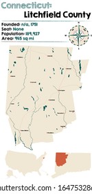 Large And Detailed Map Of Litchfield County In Connecticut, USA.