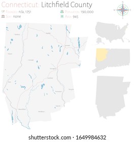 Large And Detailed Map Of Litchfield County In Connecticut, USA.