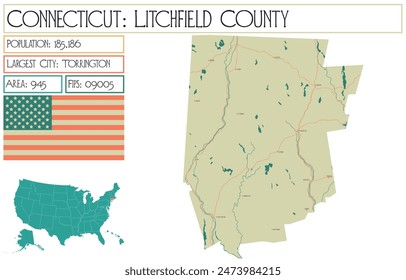 Large and detailed map of Litchfield County in Connecticut USA.