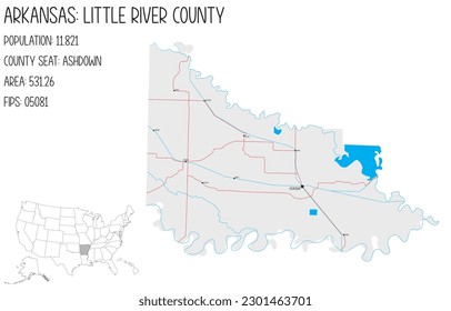 Large and detailed map of Little River County in Arkansas, USA.