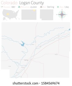 Large and detailed map of Logan county in Colorado, USA.