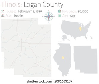 Large and detailed map of Logan county in Illinois, USA.