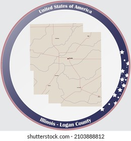 Large and detailed map of Logan county in Illinois, USA.
