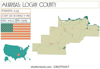 Large and detailed map of Logan County in Arkansas, USA.