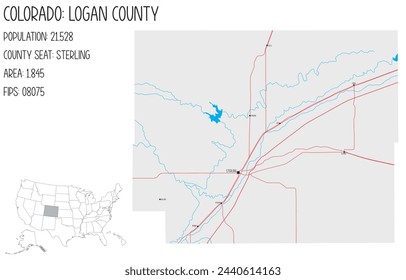 Large and detailed map of Logan County in Colorado, USA.