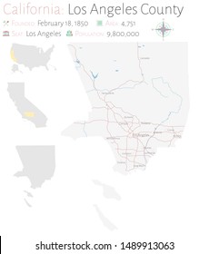 Large and detailed map of Los Angeles county in California, USA.