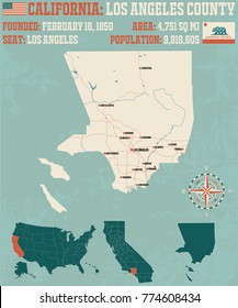 Large And Detailed Map Of Los Angeles County, California
