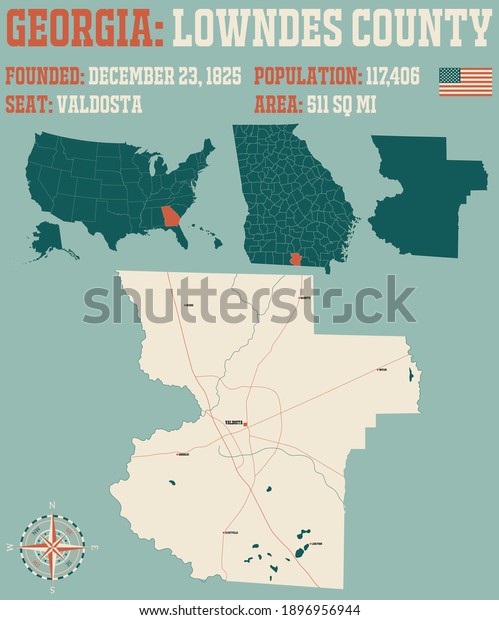 Large Detailed Map Lowndes County Georgia Stock Vector (Royalty Free ...