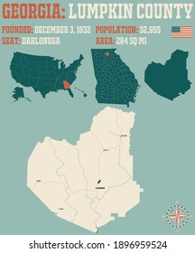 Large And Detailed Map Of Lumpkin County In Georgia, USA.