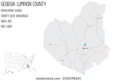 Grande y detallado mapa de Lumpkin County en Georgia, Estados Unidos.