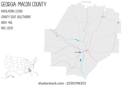 Mapa grande e detalhado de Condado de Macon em Geórgia, Estados Unidos da América.