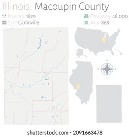 Large and detailed map of Macoupin county in Illinois, USA.