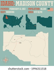 Large and detailed map of Madison county in Idaho, USA.