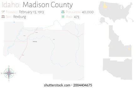 Large and detailed map of Madison county in Idaho, USA.