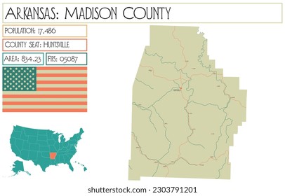 Große und detaillierte Karte von Madison County in Arkansas, USA.