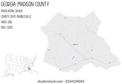 Large and detailed map of Madison County in Georgia, USA.