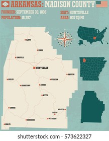 Large and detailed map of Madison County in Arkansas