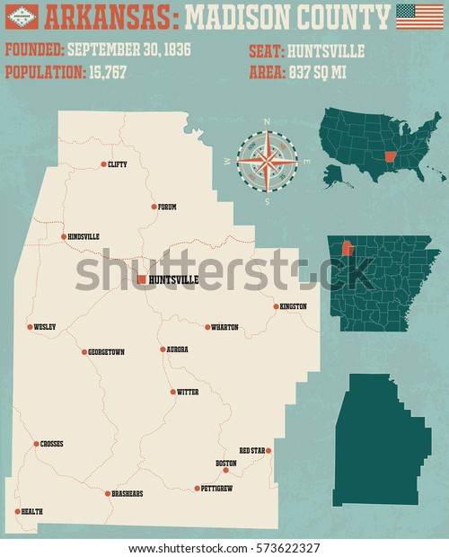 Large Detailed Map Madison County Arkansas Royalty Free Stock Image