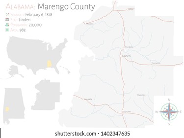 Large and detailed map of Marengo county in Alabama, USA.