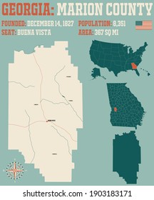 Large and detailed map of Marion county in Georgia, USA.