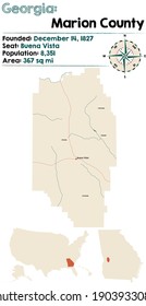 Large and detailed map of Marion county in Georgia, USA.