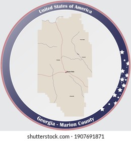 Large and detailed map of Marion county in Georgia, USA.