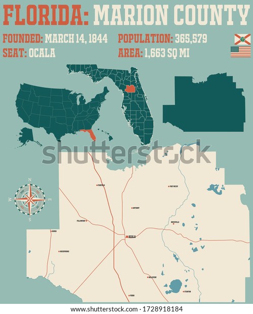 Large Detailed Map Marion County Florida Stock Vector Royalty Free   Large Detailed Map Marion County 600w 1728918184 