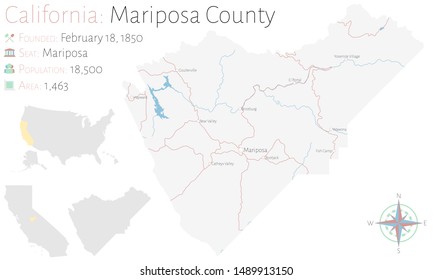 Large And Detailed Map Of Mariposa County In California, USA.