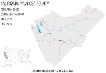 Large and detailed map of Mariposa County in California, USA.