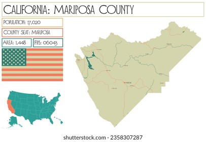 Large and detailed map of Mariposa County in California, USA.