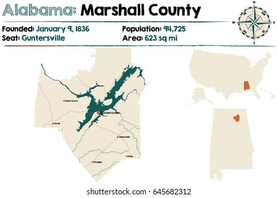 Large and detailed map of Marshall County in Alabama