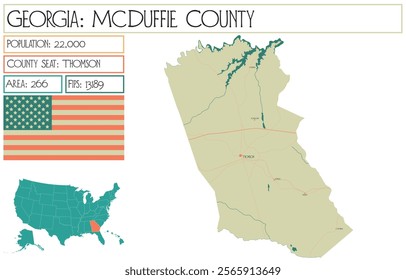 Large and detailed map of McDuffie County in Georgia USA.