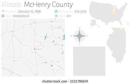 Large And Detailed Map Of McHenry County In Illinois, USA.