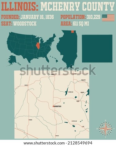 Large and detailed map of McHenry county in Illinois, USA.