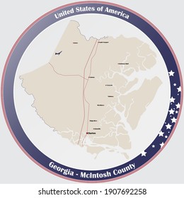 Large and detailed map of McIntosh county in Georgia, USA.