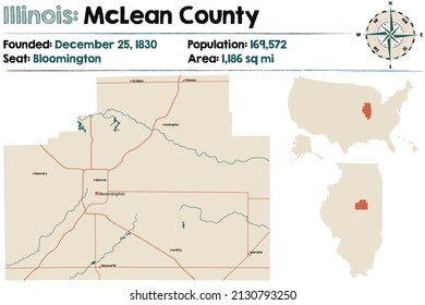 Large and detailed map of McLean county in Illinois, USA.