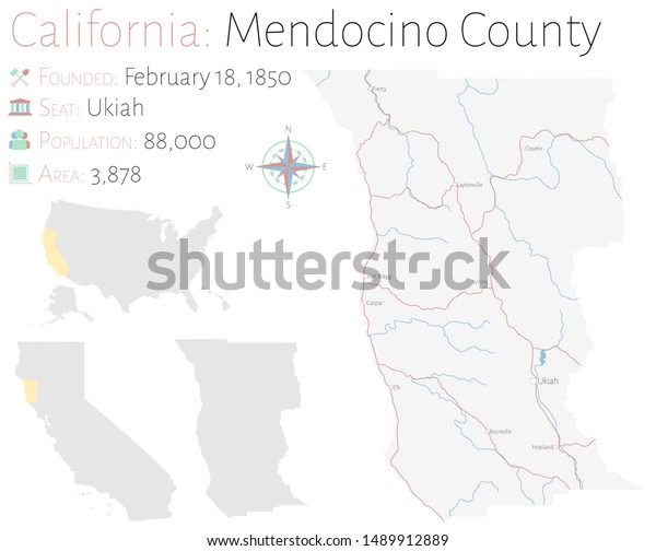 Large Detailed Map Mendocino County California: เวกเตอร์สต็อก (ปลอดค่า ...