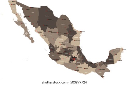 Large and detailed map of Mexico with regions and main cities