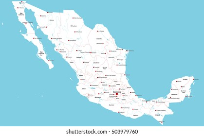 Large and detailed map of Mexico with regions and main cities