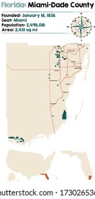 Large and detailed map of Miami-Dade county in Florida, USA.