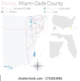 Large and detailed map of Miami-Dade county in Florida, USA.