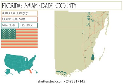 Large and detailed map of Miami-Dade County in Florida USA.