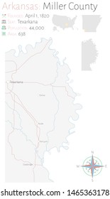 Large and detailed map of Miller county in Arkansas, USA.
