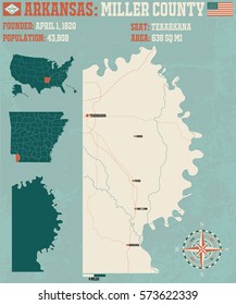 Large and detailed map of Miller County in Arkansas.