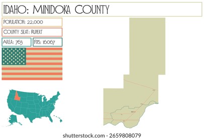 Large and detailed map of Minidoka County in Idaho USA.