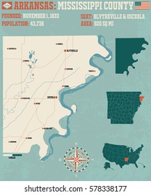 Large and detailed map of Mississippi County in Arkansas.