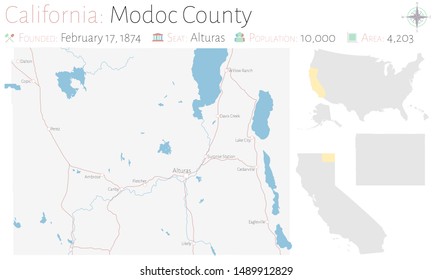 Large and detailed map of Modoc county in California, USA.