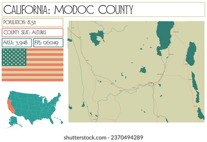 Large and detailed map of Modoc County in California, USA.